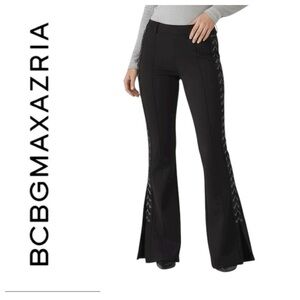 BCBGMAXAZRIA BLACK SIDE LACE UP SIDE FLARE PANTS